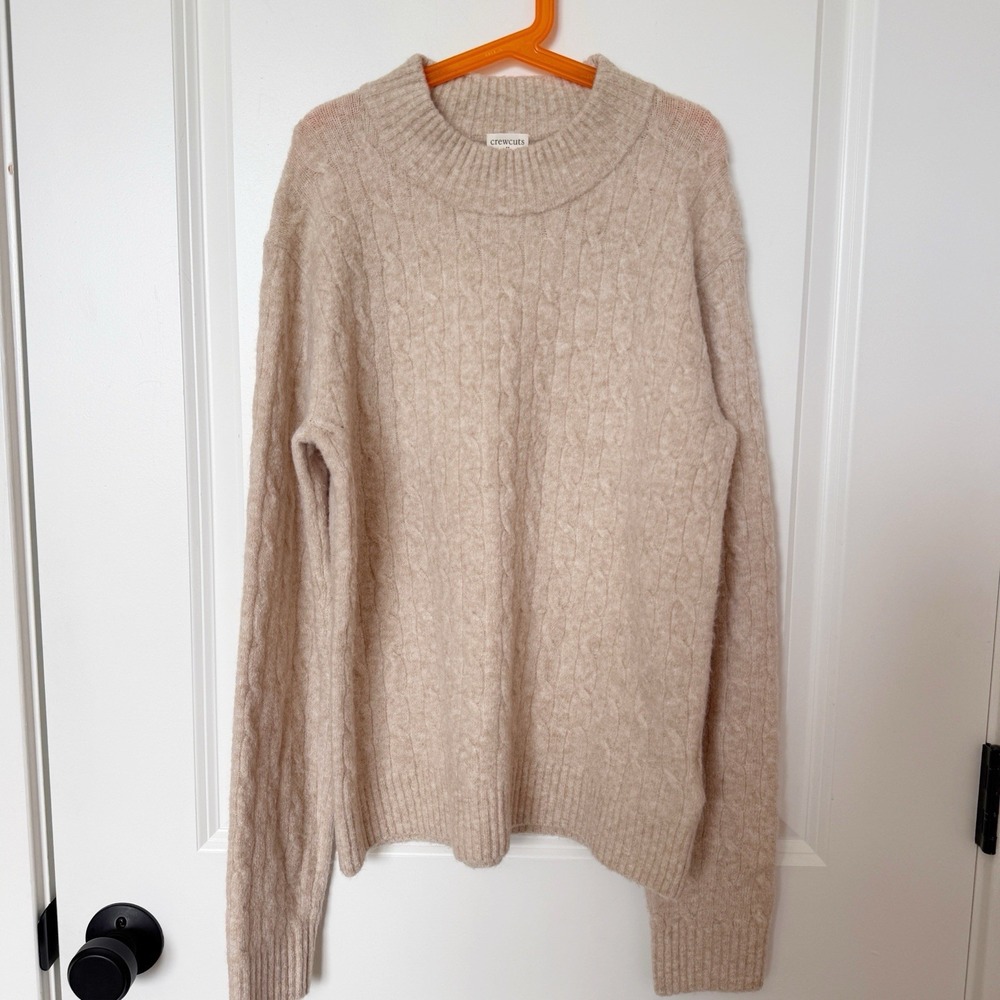 J Crew Girls Ivory Cable Knit Sweater XXL 15-16yr Preppy Academia Soft Yarn